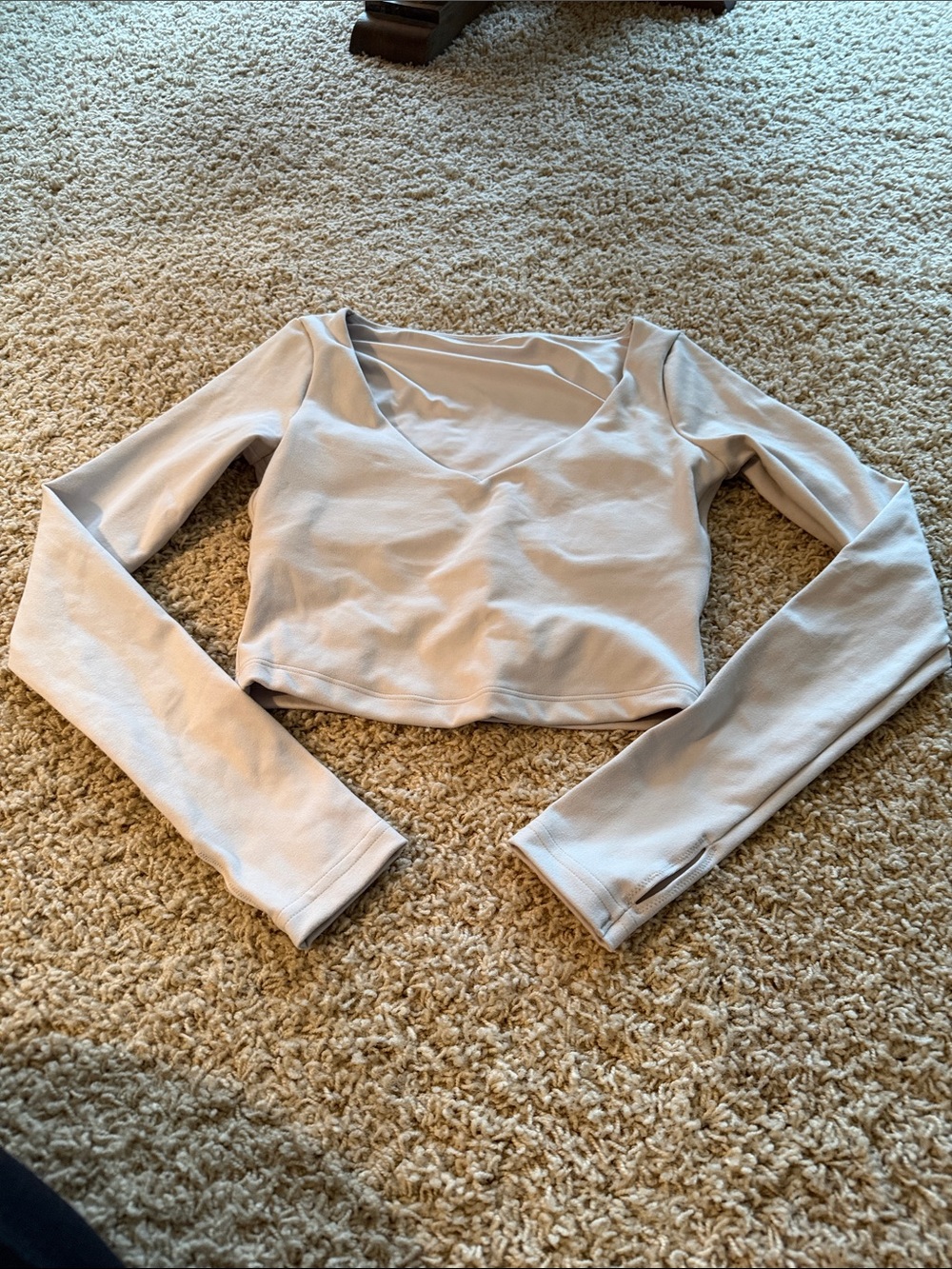 Women's Long Sleeve Crop Top in Light Beige -